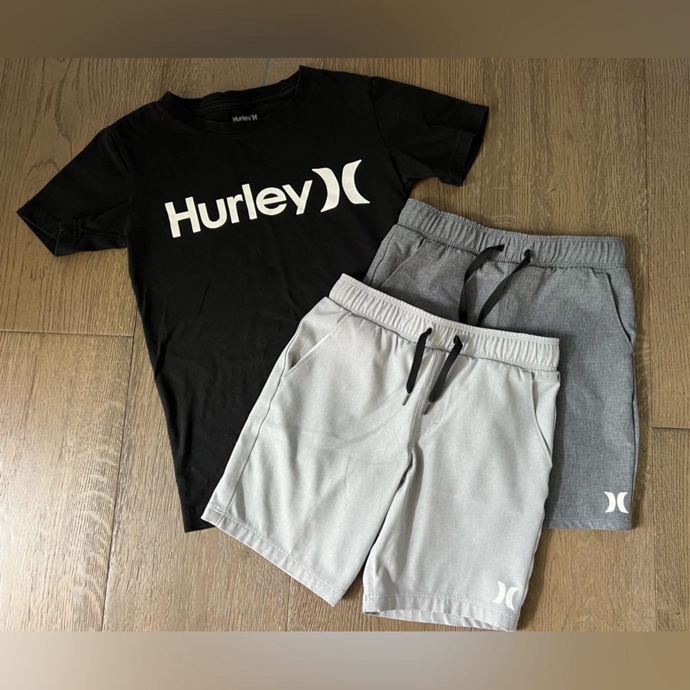 ❤️ Hurley Bundle - Boys Solid Stretch Twill Hybrid Pull-On Shorts and Shirt